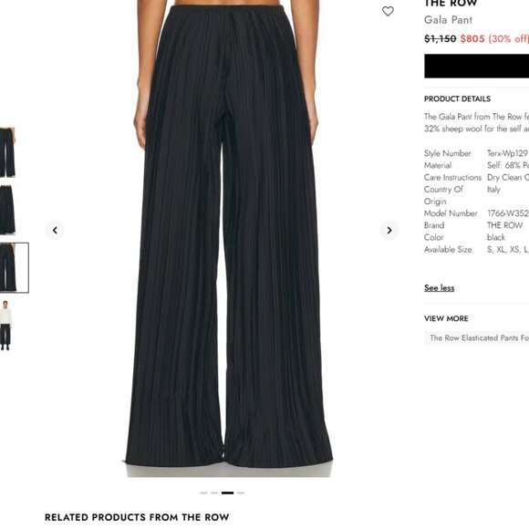 The Row Black Wide-Leg "Gala" Pleated Pants Sz L - Picture 2 of 5